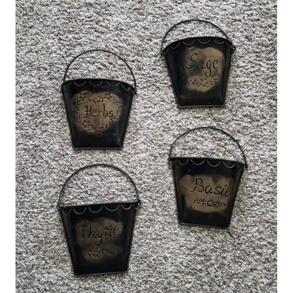 4 Piece Metal Herb Wall Pocket Planter Set Holders w/ Handles - 7" x 6"